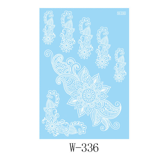 White Paisley Floral Temporary Tattoo Set - 5 Pcs, everyday style, front view