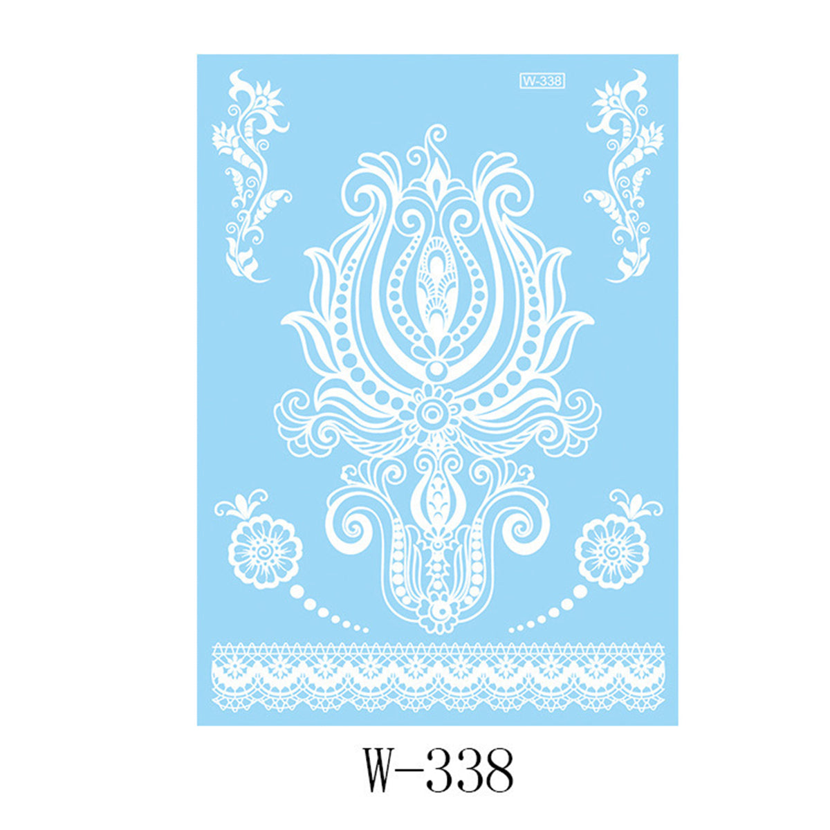 White Lace Floral Temporary Tattoos-Set Of 5, elegant gift for her, front view
