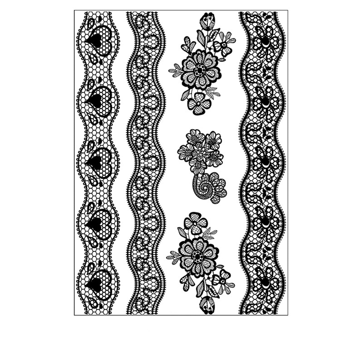 Black Heart Flower Temporary Tattoo Sheet, vintage-inspired design, front view