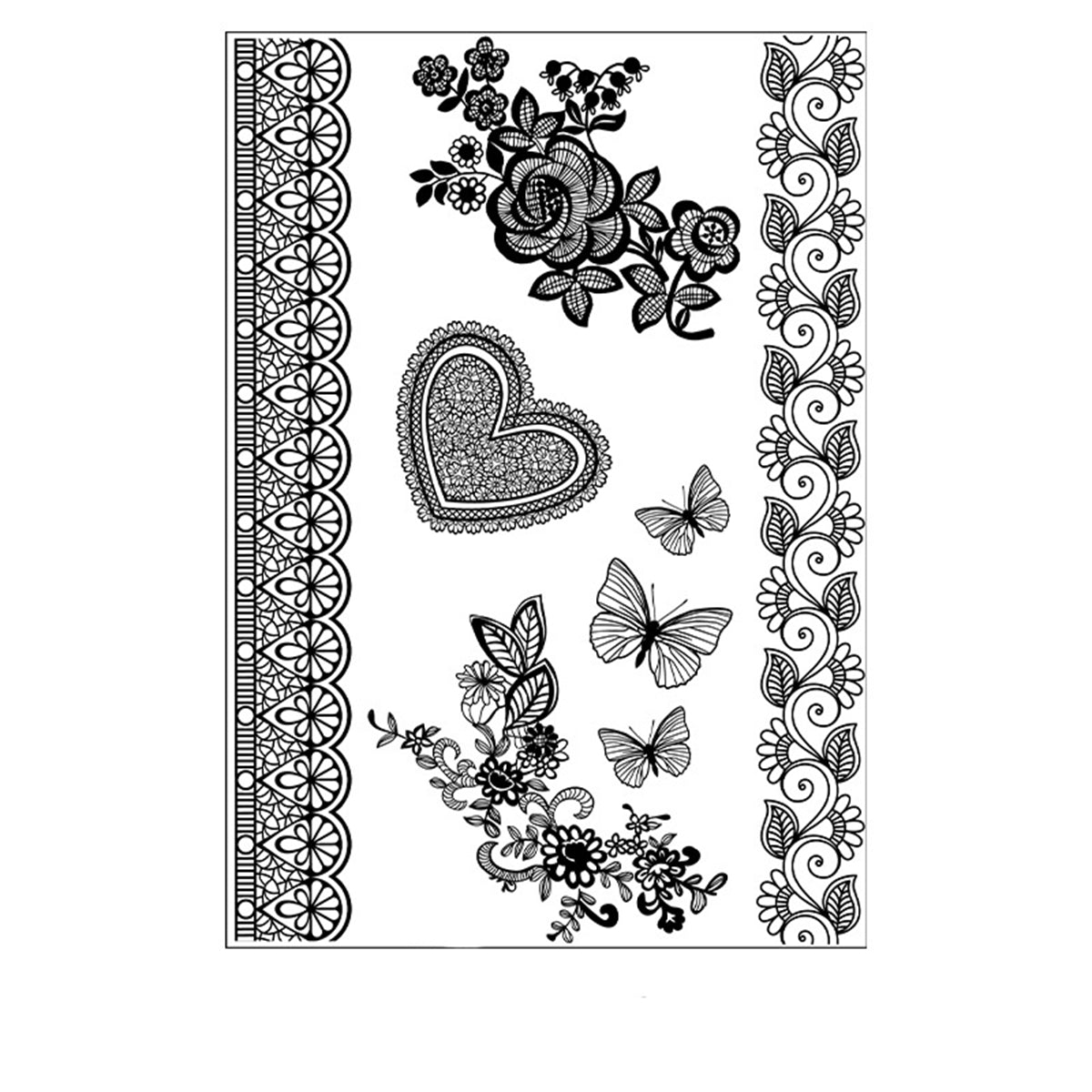 Black Heart Butterfly Temporary Tattoos-Set Of 5, elegant gift for her, front view
