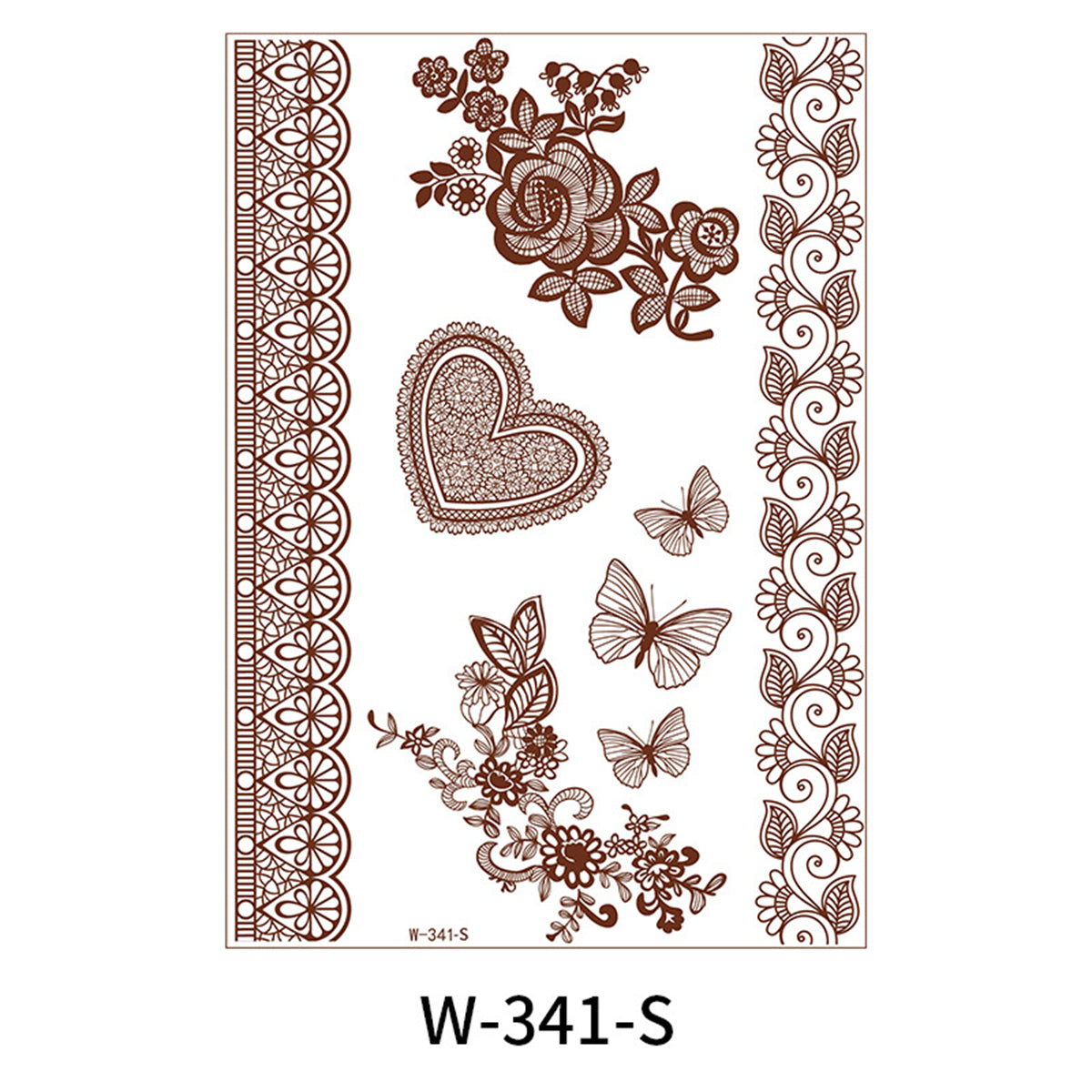 Red Heart Butterfly Temporary Tattoos-Set Of 5, botanical inspired, front view