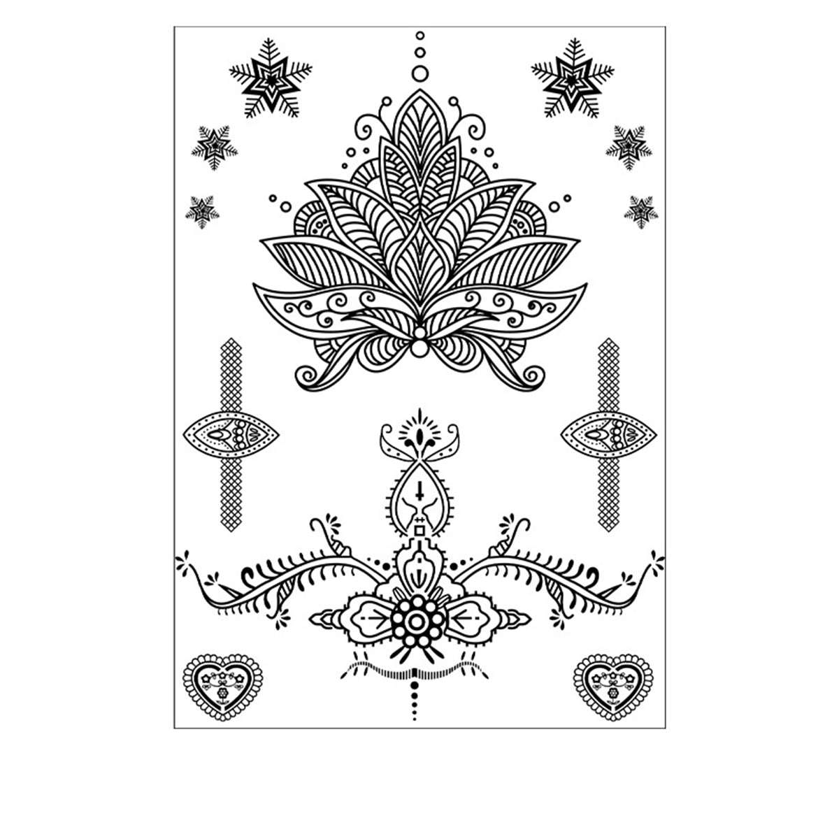 Black Floral Snowflake Temporary Tattoos-Set Of 5