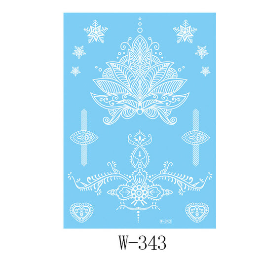 White Floral Snowflake Temporary Tattoos-Set Of 5, botanical inspired, front view