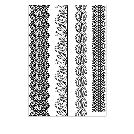 Black Botanical Temporary Tattoo Sheet-Set Of 5, dainty minimalist design, front view