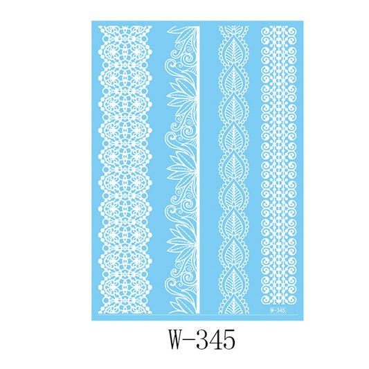 White Botanical Temporary Tattoo Sheet-Set Of 5, vintage-inspired design, front view
