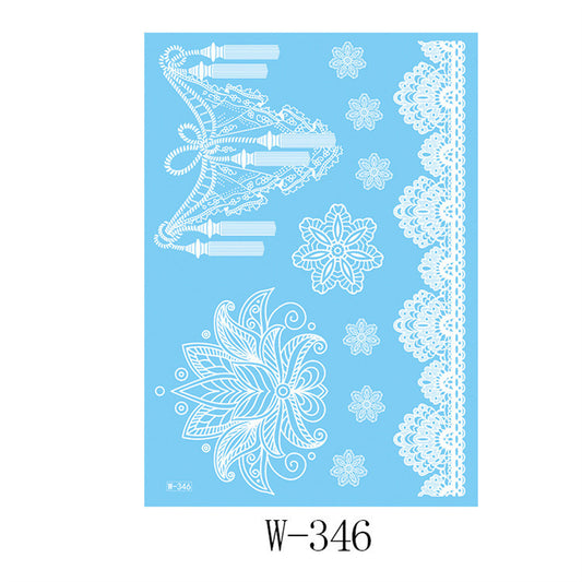 White Floral Tassel Temporary Tattoos-Set Of 5, vintage-inspired design, front view