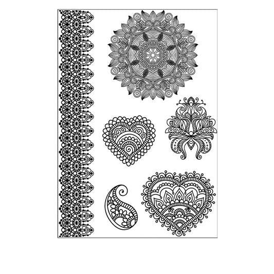 Black Filigree Heart Temporary Tattoo Set - 5 Pcs, dainty minimalist design, front view
