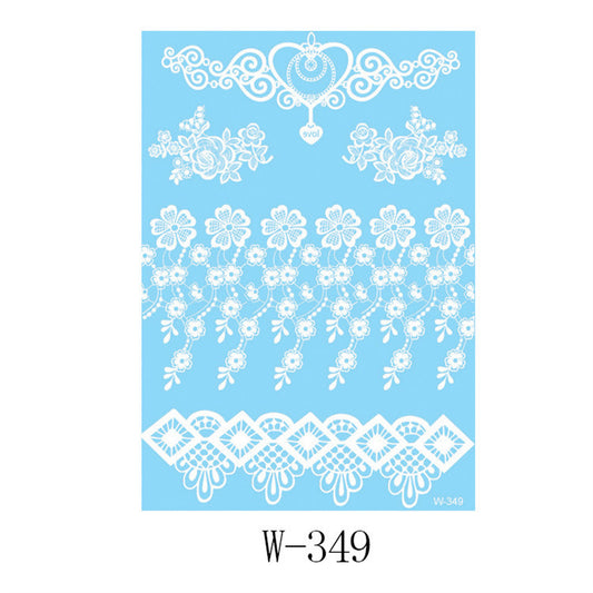 White Lace Floral Heart Temporary Tattoos-Set Of 5, dainty minimalist design, front view