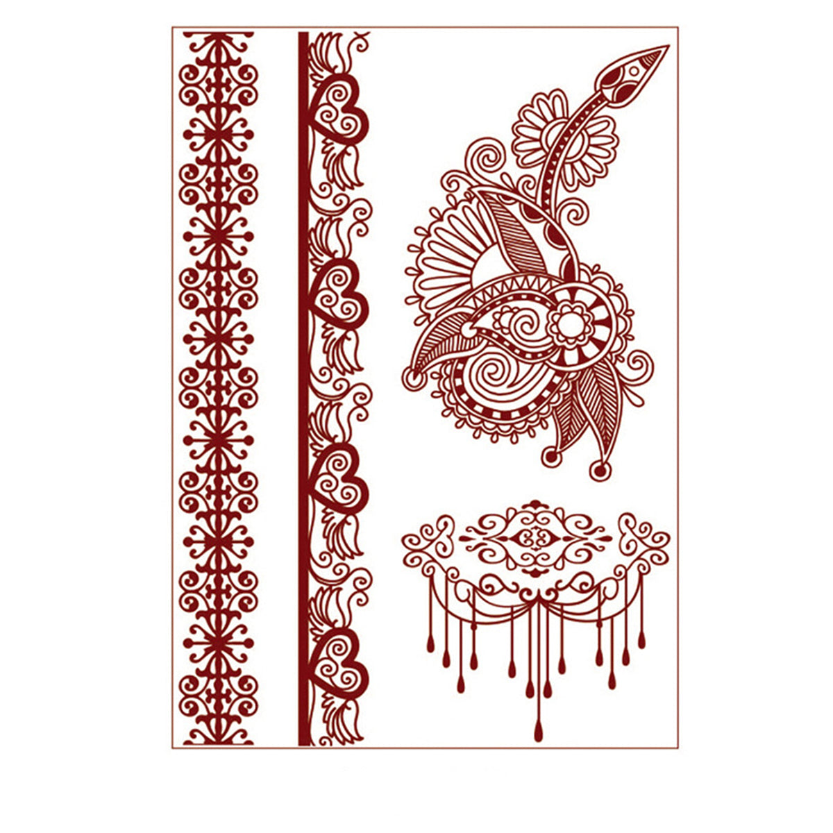 Red Flying Heart Botanical Temporary Tattoo Sheet - 5 Pcs, botanical inspired, front view