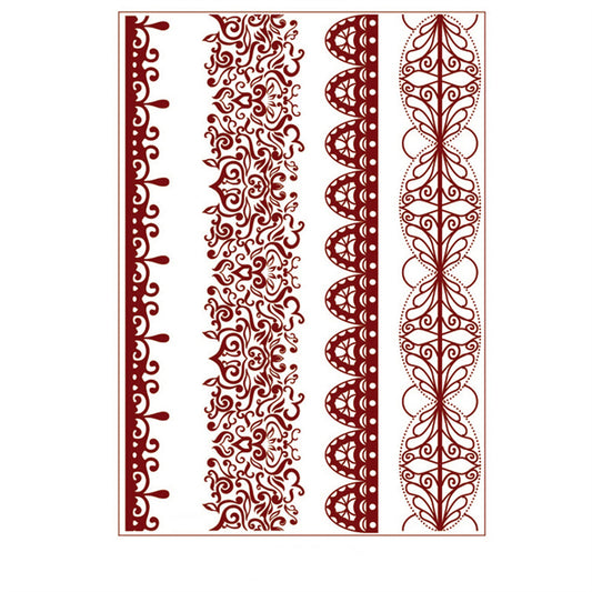 Red Abstract Stripe Temporary Tattoo Set - 5 Pcs, dainty minimalist design, front view