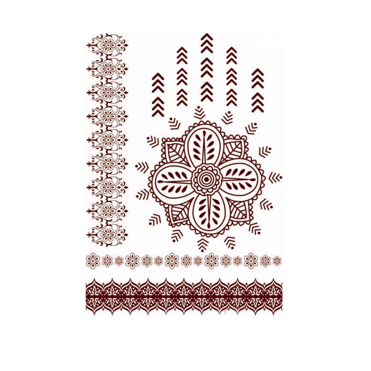 Red Lace Flower Temporary Tattoo Set - 5 Pcs, botanical inspired, front view