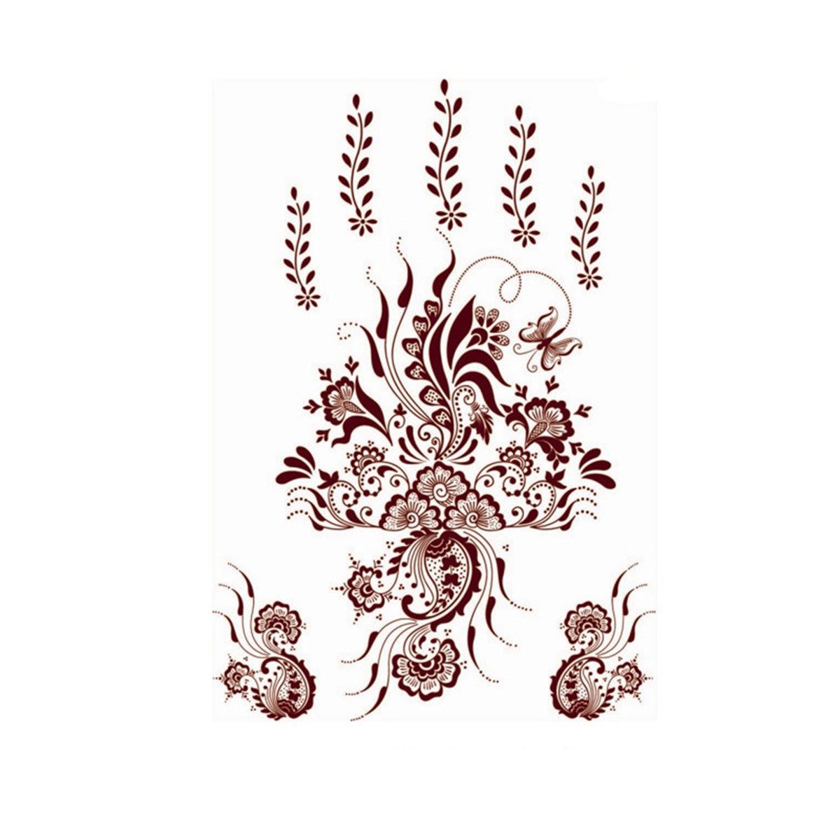 Red Lace Botanical Temporary Tattoo Sheet - 5 Pcs, dainty minimalist design, front view