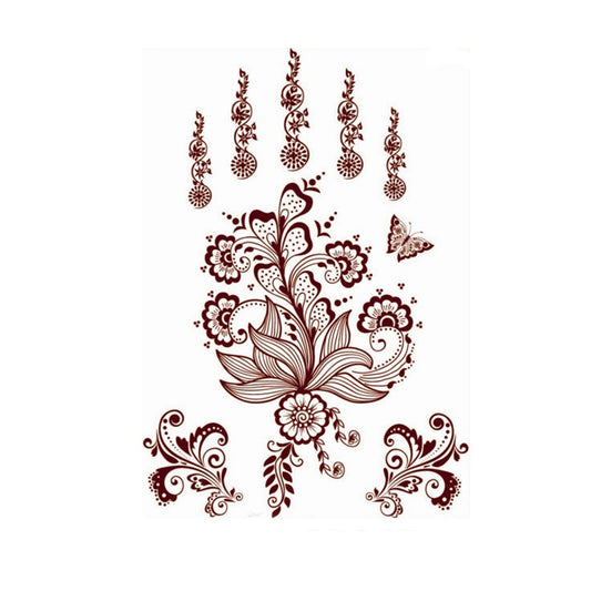 Red Lace-Print Botanical Temporary Tattoo Set - 5 Pcs, vintage-inspired design, front view