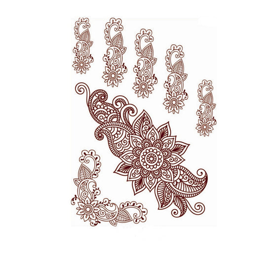 Red Paisley Floral Temporary Tattoo Set - 5 Pcs, botanical inspired, front view