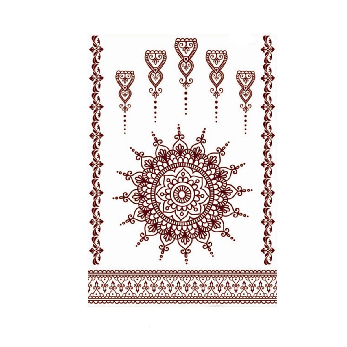 Red Flower Lace Temporary Tattoo Sheet - 5 Pcs, vintage-inspired design, front view