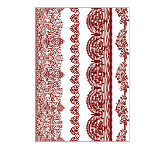 Red Rattan Floral Temporary Tattoos-Set Of 5, dainty minimalist design, front view