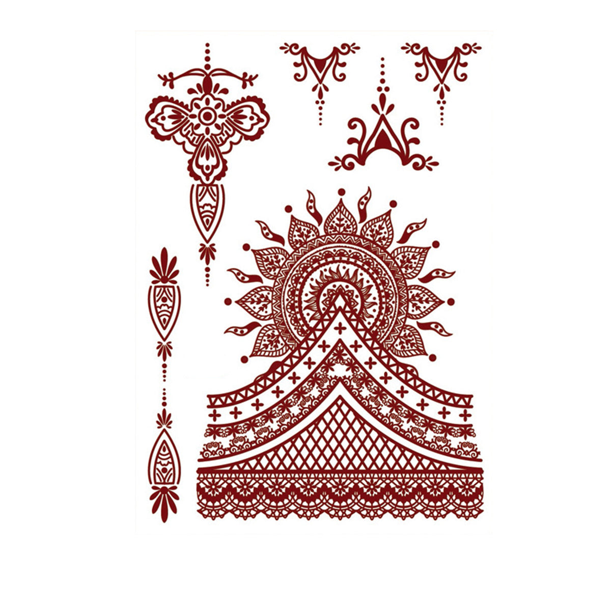 Red Sunflower Temporary Tattoo Sheet - 5 Pcs, botanical inspired, front view