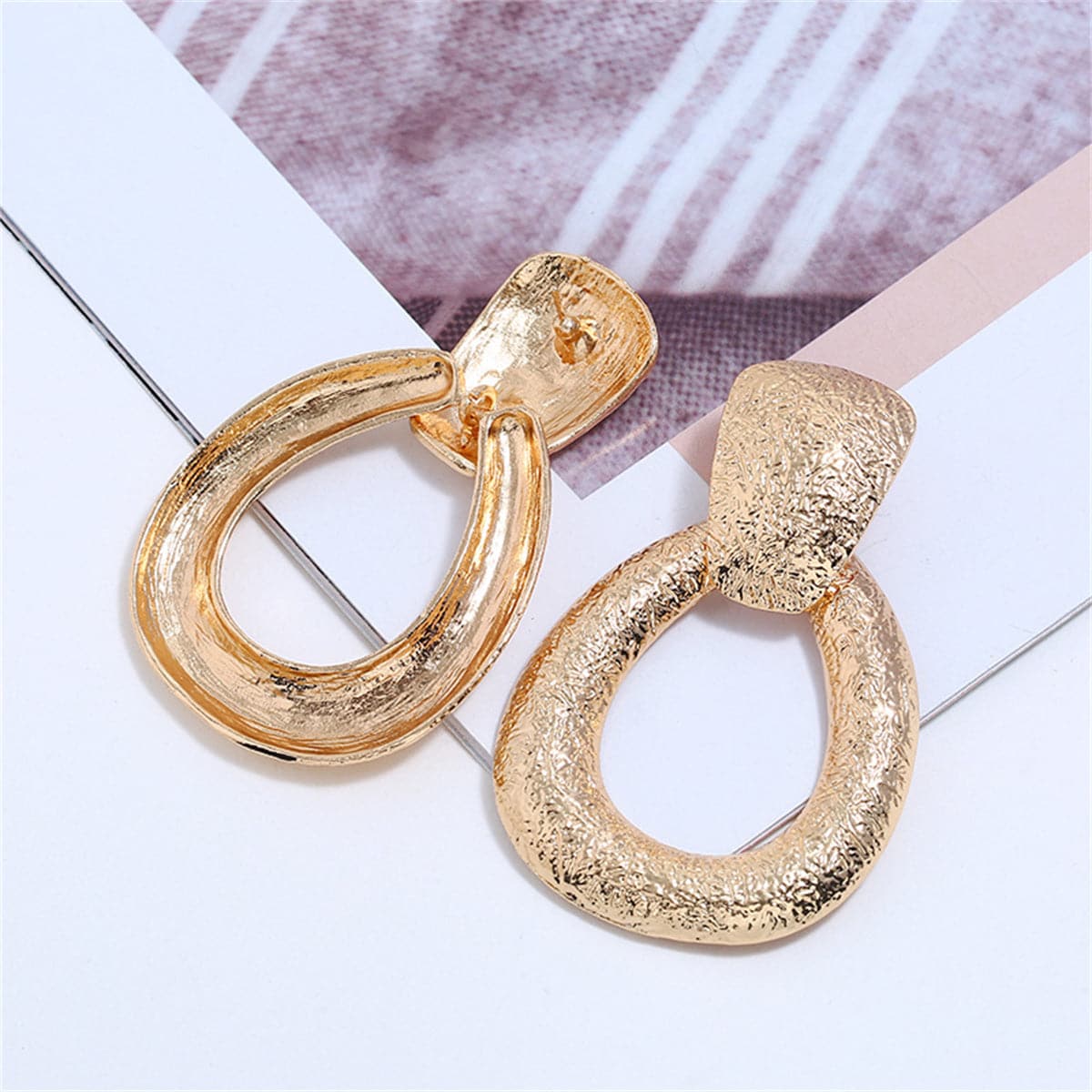 18K Gold-Plated Texture Drop Earrings, gold drop earrings for women, elegant gift for her, detail close-up