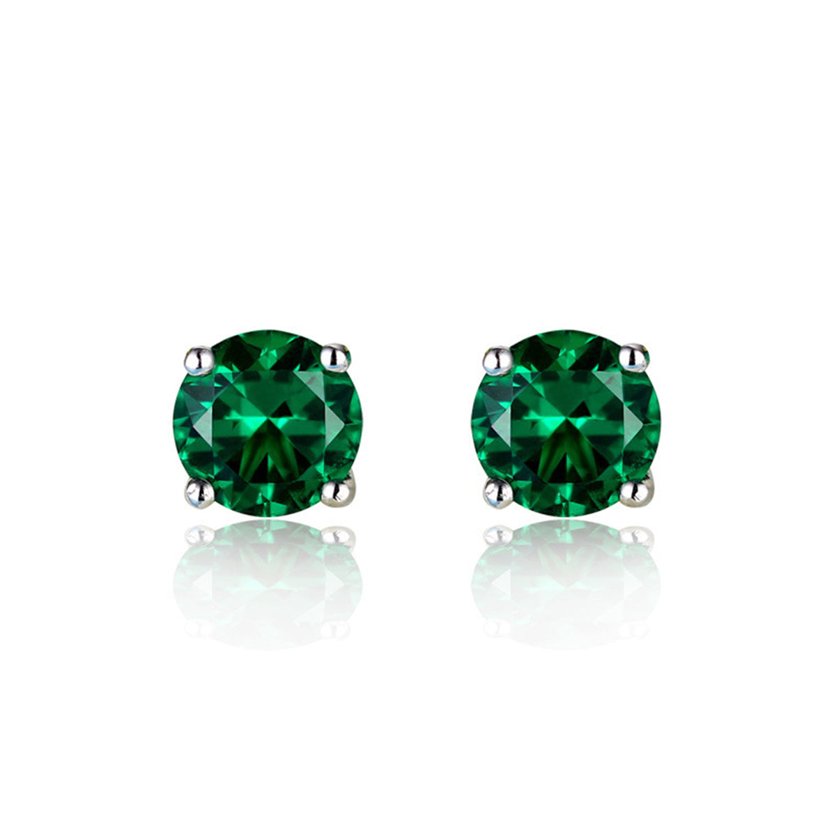 Green Crystal and Silver-Plated Round Stud Earring, silver stud earrings for women, dainty minimalist design, lifestyle look