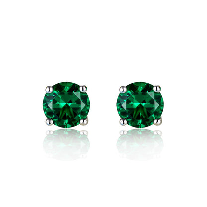 Green Crystal and Silver-Plated Round Stud Earring, silver stud earrings for women, dainty minimalist design, lifestyle look