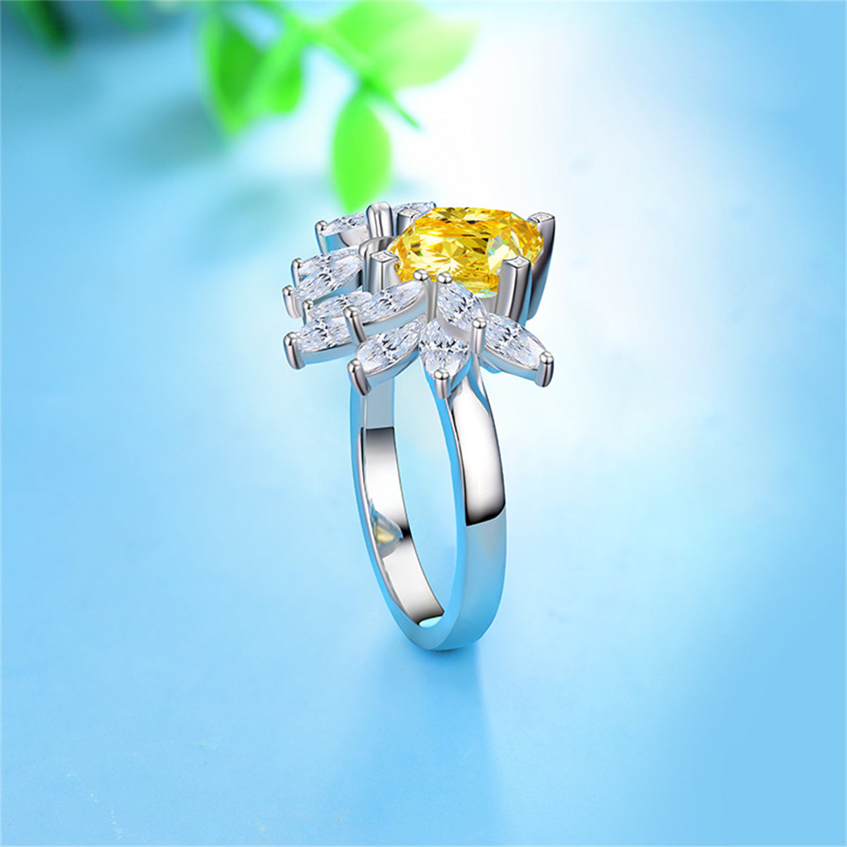 Yellow Crystal and Silver-Plated Cushion-Cut Bypass Ring, silver statement rings for women, lifestyle look