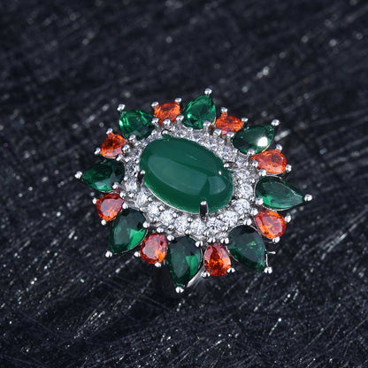 Jade and Crystal Oval-Cut Cocktail Ring, statement rings for women, botanical inspired, lifestyle look