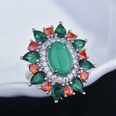 Jade & Crystal Oval-Cut Cocktail Ring