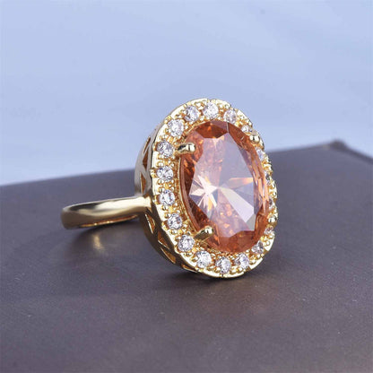 Crystal and Cubic Zirconia 18K Gold-Plated Hola Ring, gold statement rings for women, detail close-up
