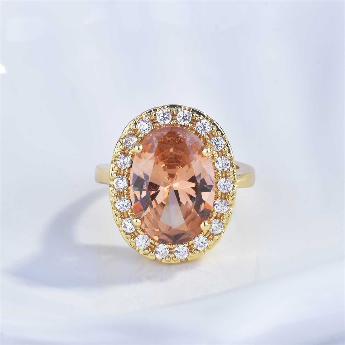 Crystal and Cubic Zirconia 18K Gold-Plated Hola Ring, gold statement rings for women, vintage-inspired design, front view