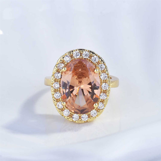Crystal and Cubic Zirconia 18K Gold-Plated Hola Ring, gold statement rings for women, botanical inspired, front view
