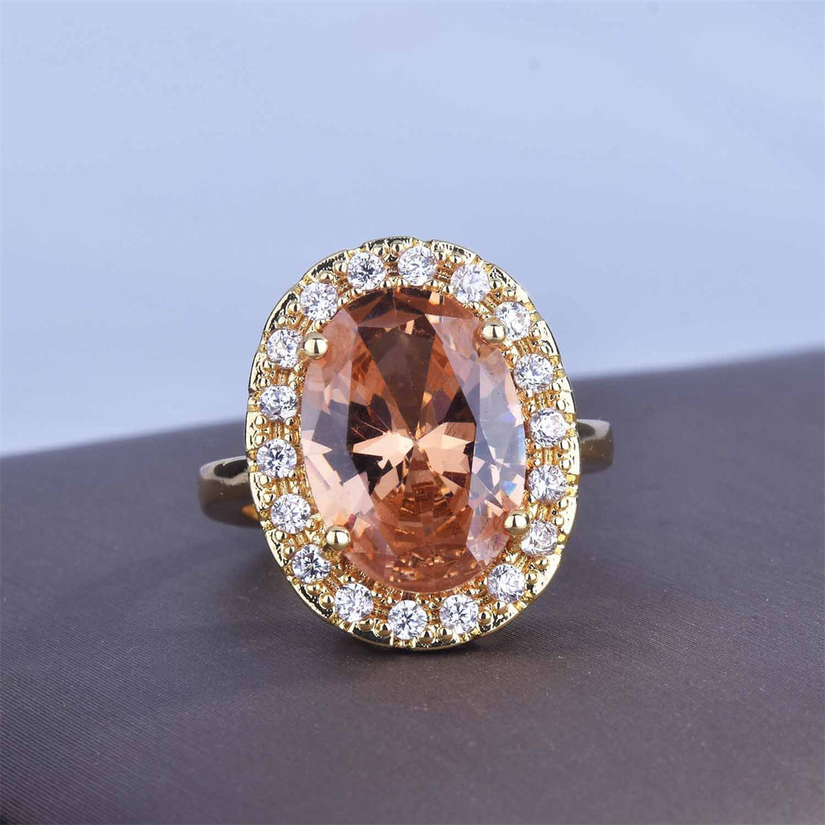 Crystal and Cubic Zirconia 18K Gold-Plated Hola Ring, gold statement rings for women, vintage-inspired design, side view