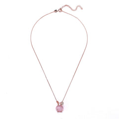 Pink Quartz & Cubic Zirconia Rabbit Pendant Necklace