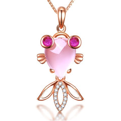 Pink Quartz & Cubic Zirconia Goldfish Pendant Necklace