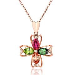 Red & Blue Cubic Zirconia Floral Pendant Necklace