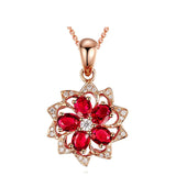 Red Cubic Zirconia & 18k Rose Gold-Plated Flower Pendant Necklace