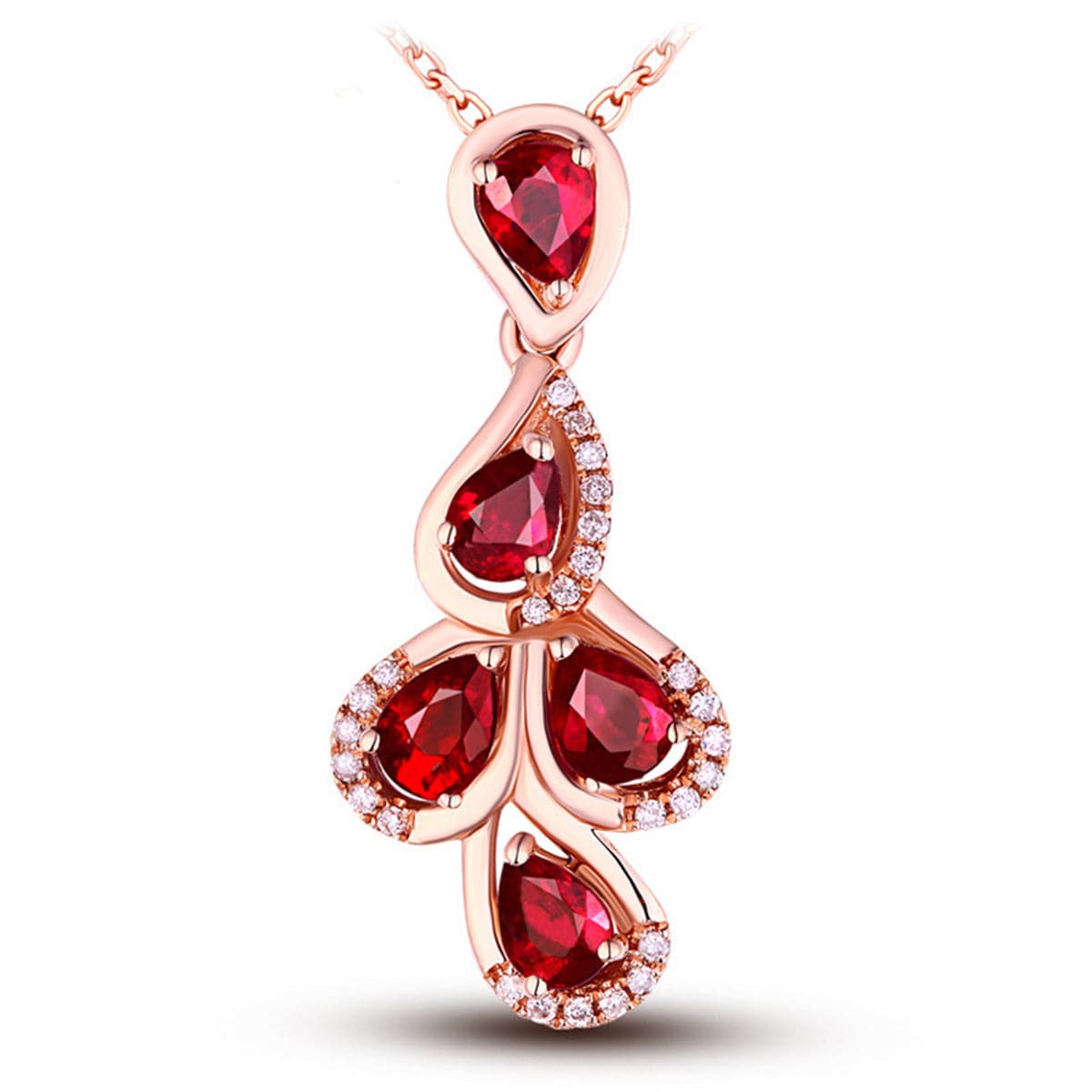 Red Crystal and Cubic Zirconia Multi-Teardrop Pendant Necklace, pendant necklace for women, front view