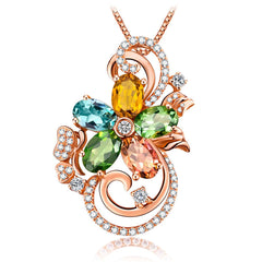 Green Crystal & Cubic Zirconia Flower Pendant Necklace