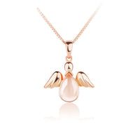 Pink Crystal & 18k Rose Gold-Plated Angel Pendant Necklace