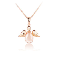Pink Quartz & 18K Rose Gold-Plated Angel Pendant Necklace