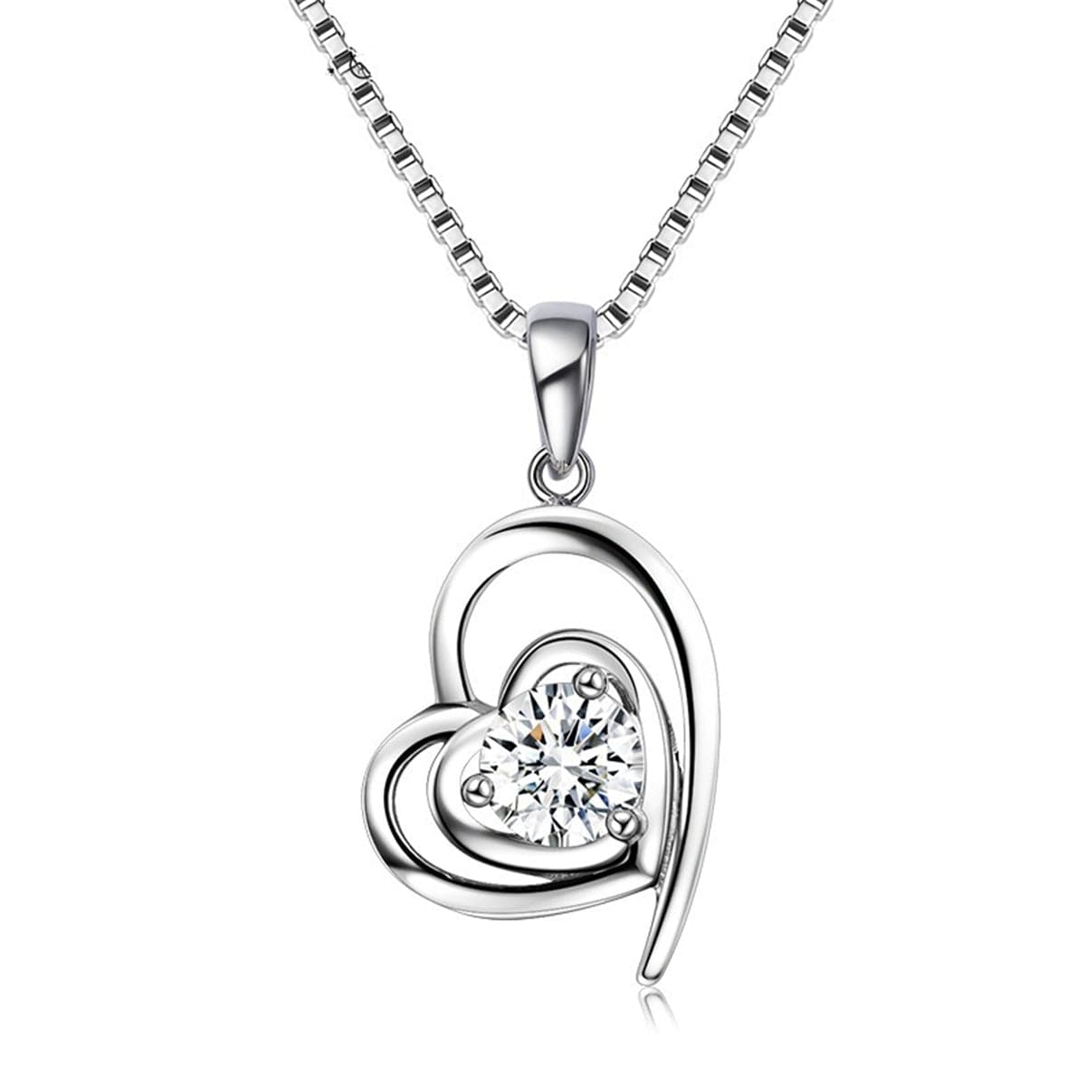 White Crystal & Silver-Plated Heart Pendant Necklace