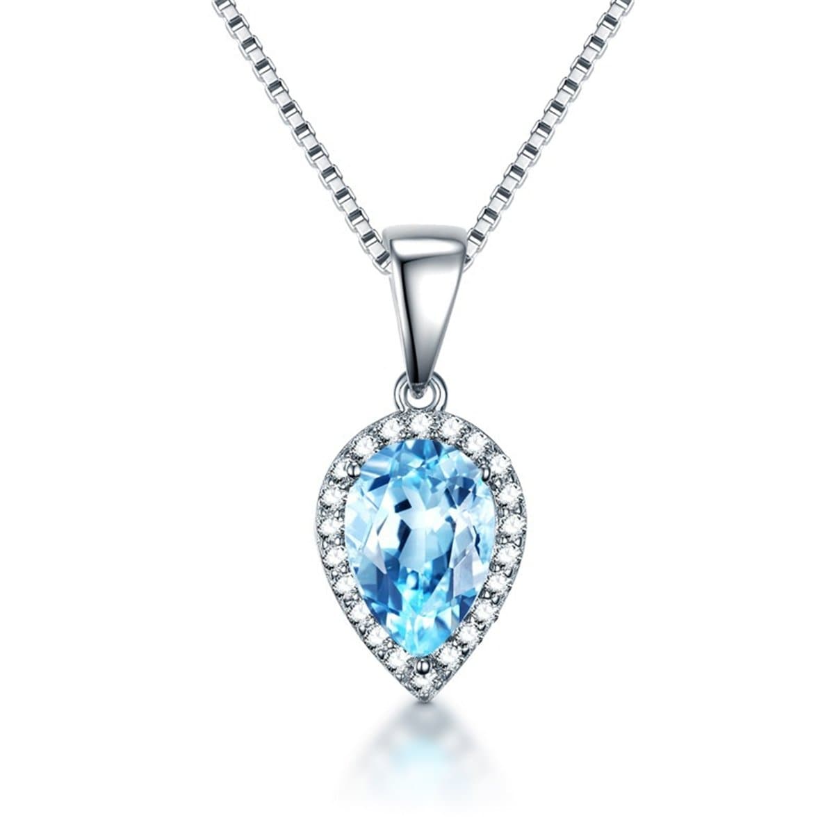 Blue Crystal & Placopperum-Plated Inverted Pear Pendant Necklace - streetregion
