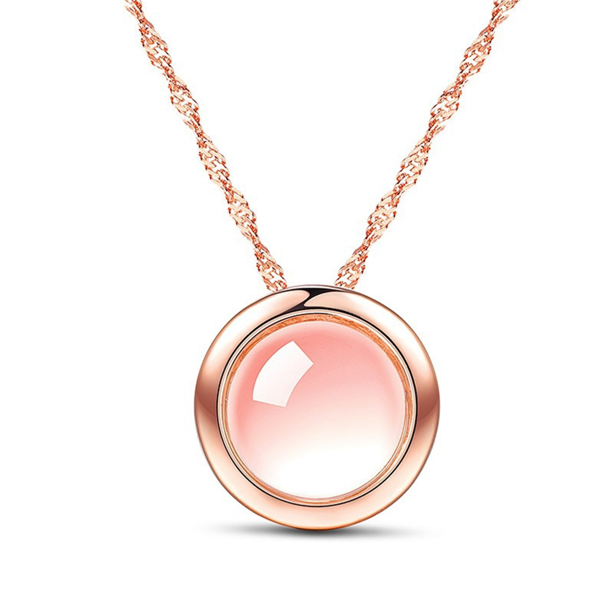 Pink Cats Eye and 18K Rose Gold-Plated Bezel-Set Pendant Necklace, rose gold pendant necklace for women, detail close-up