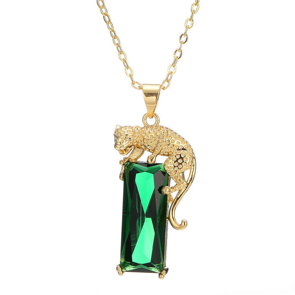 Green Crystal & 18k Gold-Plated Leopard Pendant Necklace - streetregion