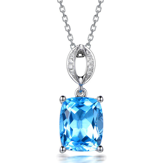 Sea Blue Crystal and Silver-Plated Princess-Cut Pendant Necklace, silver pendant necklace for women, front view