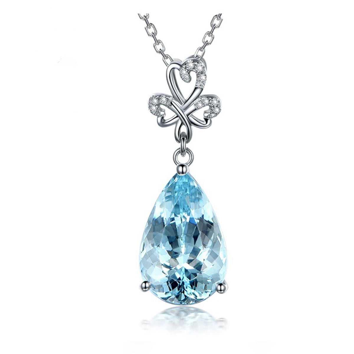 Light Blue Crystal and Cubic Zirconia Bezel Prong Pendant Necklace, pendant necklace for women, front view