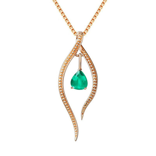 Green Cubic Zirconia 18K Gold-Plated Trillion Pendant Necklace, gold pendant necklace for women, front view