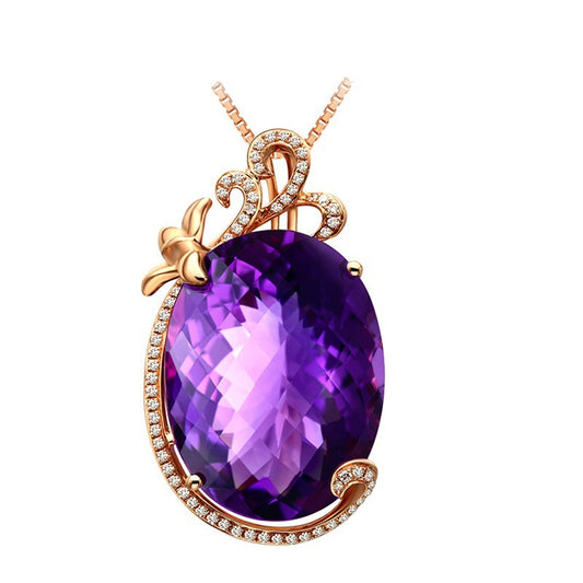 Purple Crystal and Cubic Zirconia Floral Pendant Necklace, pendant necklace for women, botanical inspired, front view