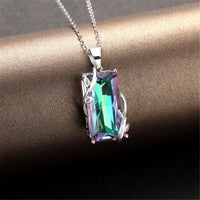 Iridescent Green Crystal & Silver-Plated Rectangle Pendant Necklace - streetregion