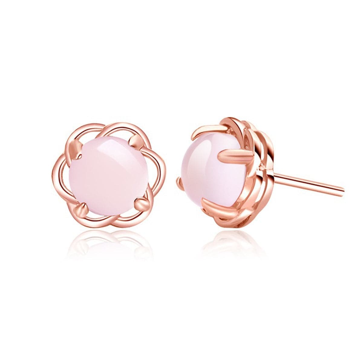 Rose Quartz and 18K Rose Gold-Plated Floral Stud Earrings, rose gold stud earrings for women, side view