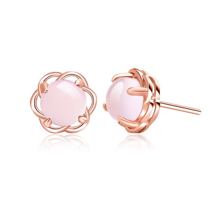 Rose Quartz and 18K Rose Gold-Plated Floral Stud Earrings, rose gold stud earrings for women, side view